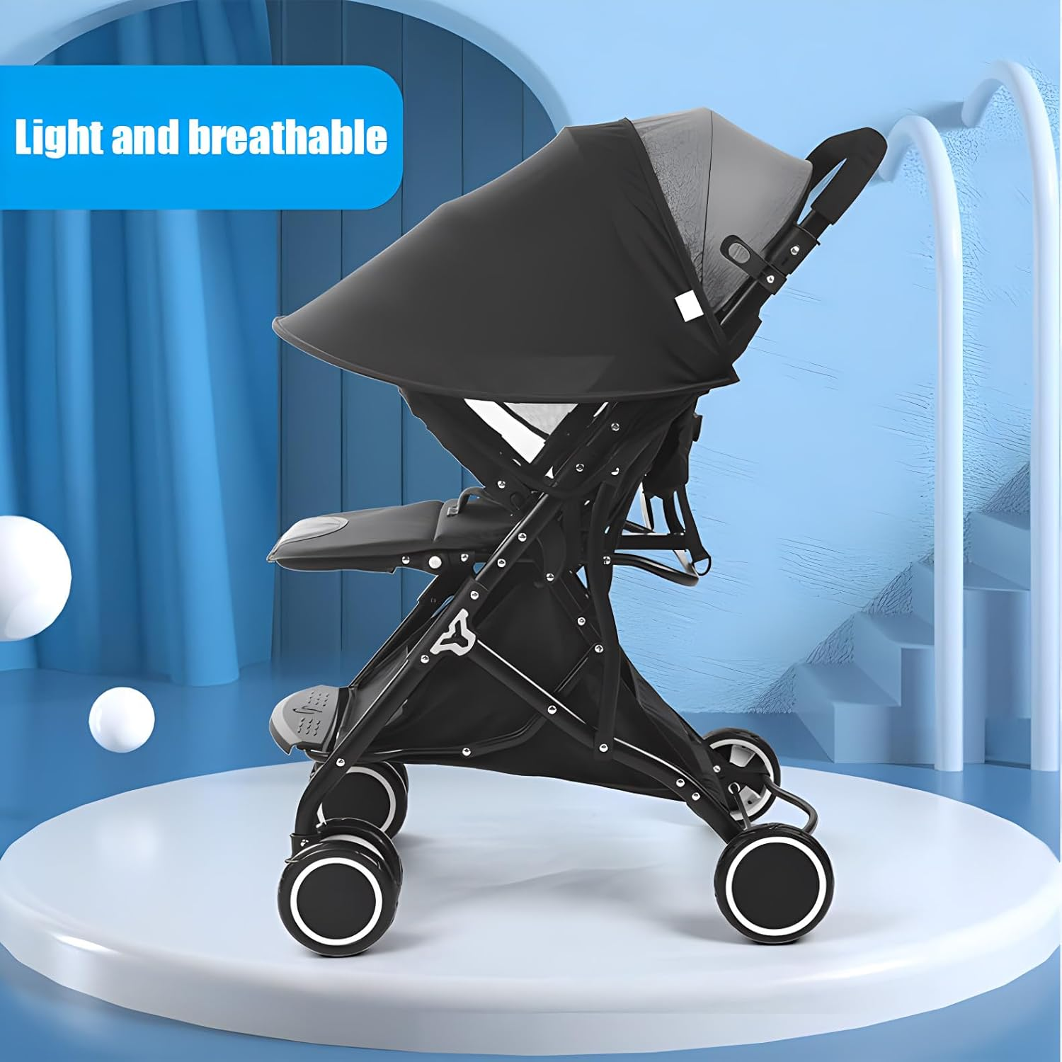 Adjustable Breathable Baby Stroller Sunshade Canopy and Windproof Umbrella, Black for Prams, Pushchairs and Buggies image number 1