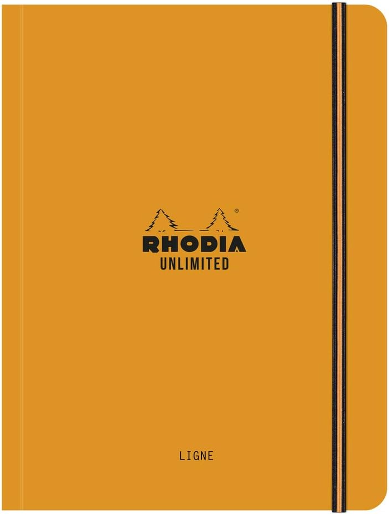 RHODIA 118978C - Unlimited Orange Elastic Notebook - A5+ - Ruled - 120 Detachable Pages - White Clairefontaine Paper 80 G/M - Velvety Touch Cover