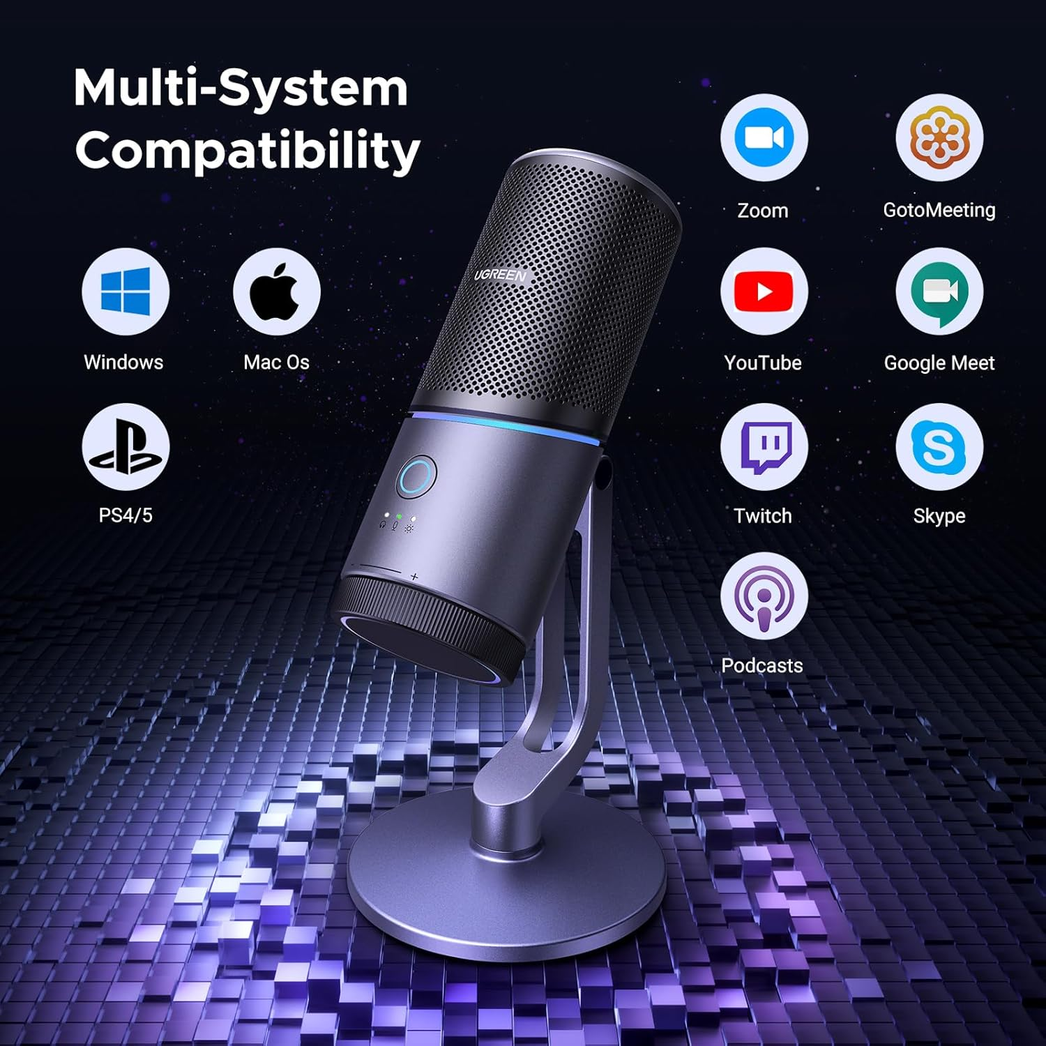 UGREEN Condenser Microphone for PC, USB Mic with RGB Lights, Mute Button, 24Bit/96Khz, Cardioid Polar Pattern, Volume Control, for Streaming, Gaming, Podcasting, Recording, Laptop, PS5 image number 3