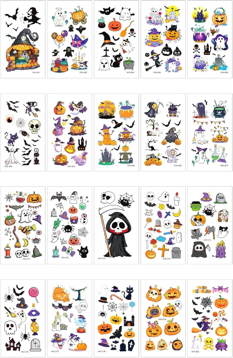 20 Sheets Halloween Tattoos Kids Temporary - Halloween Stickers Waterproof - Bats Ghosts Witches Spiders - Halloween Sticker for Adults Kids - Steadyink&reg; image number 3