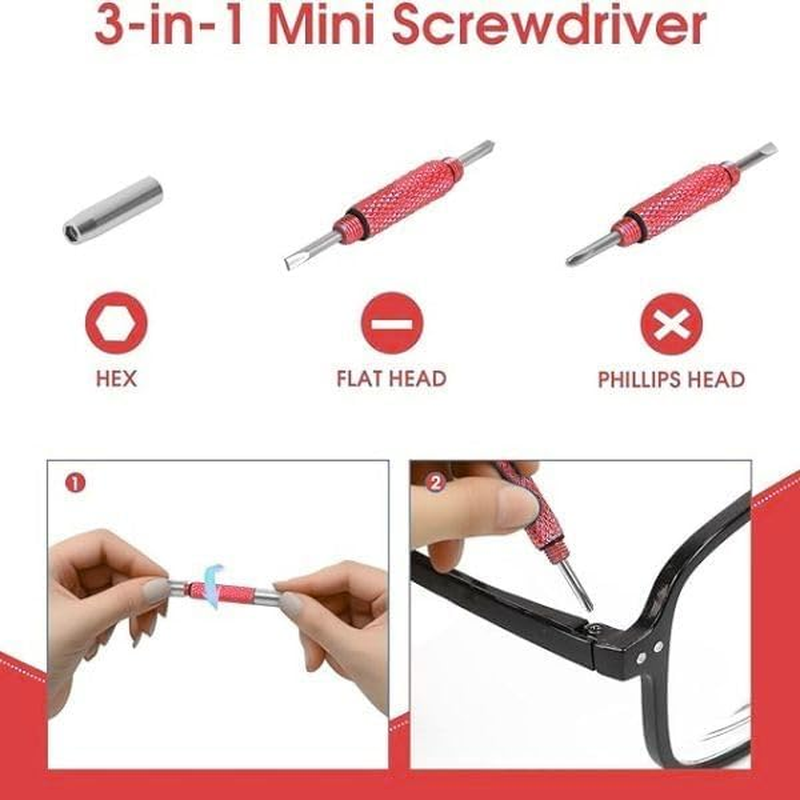 UNEAK - Eyeglass Screwdriver Repair Kit Red Precision 3 in 1 Mini Screwdrivers Set Keychain Glasses, Sunglasses, Sunglass, Watch, Electronics, Eyeglasses, Flat Head, Phillips, Hex - Blue image number 6