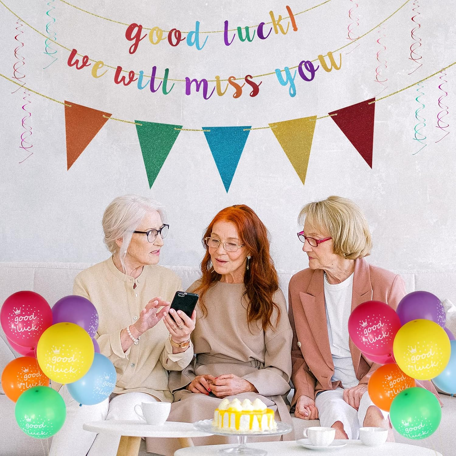 Retirement Decorations, Good Luck We Will Miss You Banner Party Balloons Farewell Banner Triangle Going Away Party Decorations for Coworker Friends Graduation Men Women (Colorful)