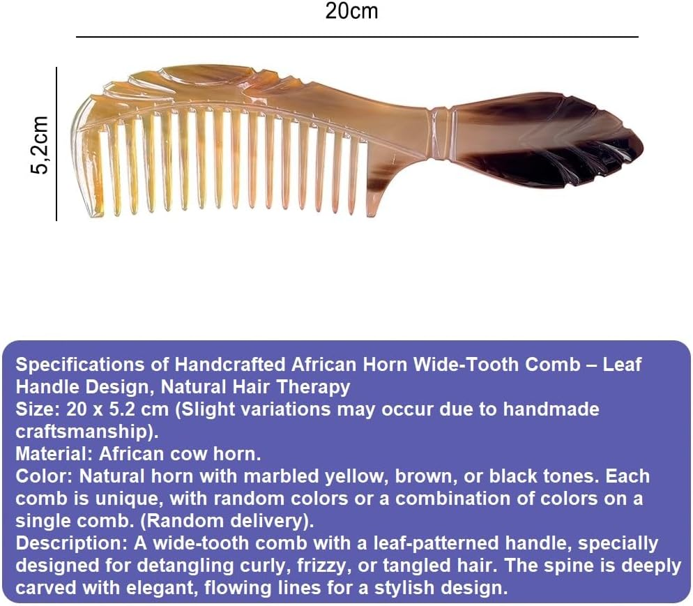 Handcrafted African Horn Wide-Tooth Comb &ndash; Leaf Handle Design, Natural Hair Therapy image number 5