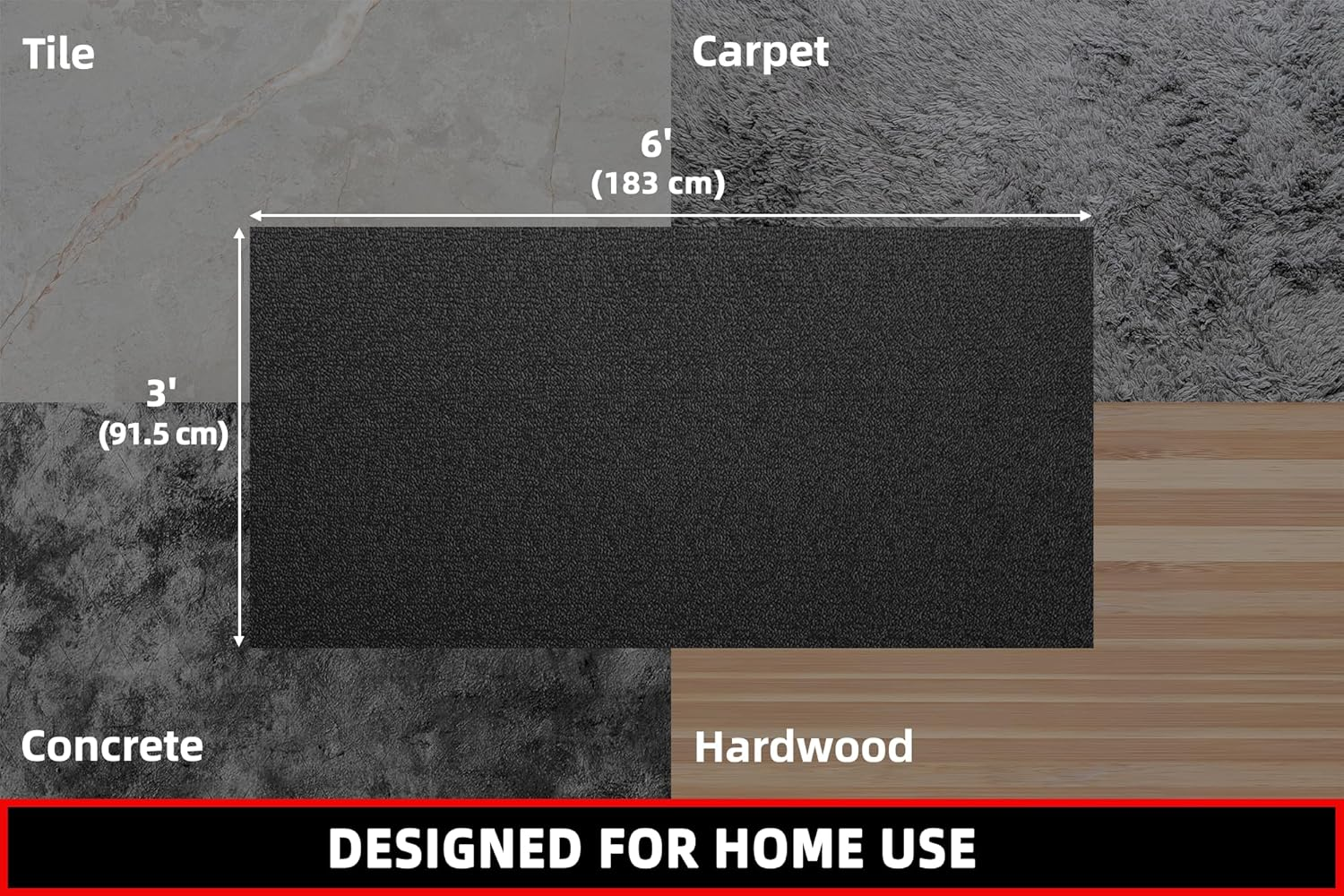 Gymcope Treadmill Mat, 183X91.5Cm Exercise Equipment Mat for Hardwood Floor Carpet Protection, 6Mm Thick, Exercise Bike Mat for Indoor Cycles, Rowing Machine, Elliptical image number 3