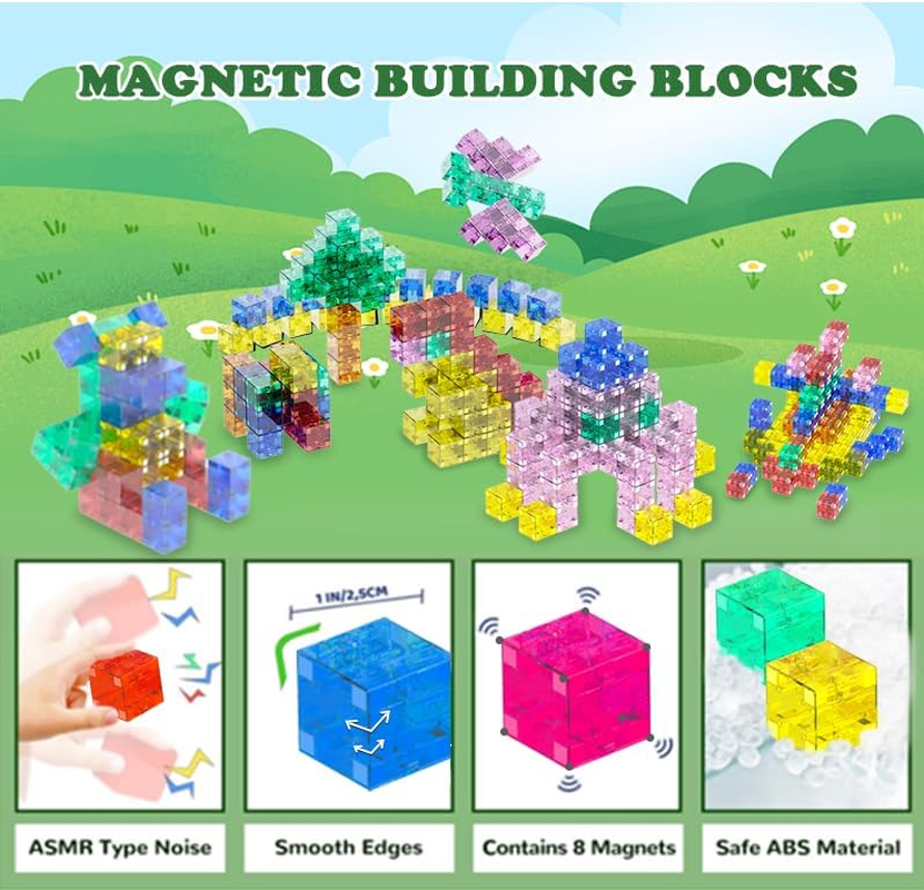 TOYVIBE 120PCS Magnetic Building Blocks - STEM Educational Toys for Ages 3+ (AU) (Colorful Transparent Magnetic Building Blocks, Pcs, 120) (120 Pcs) - 120 Pcs image number 3