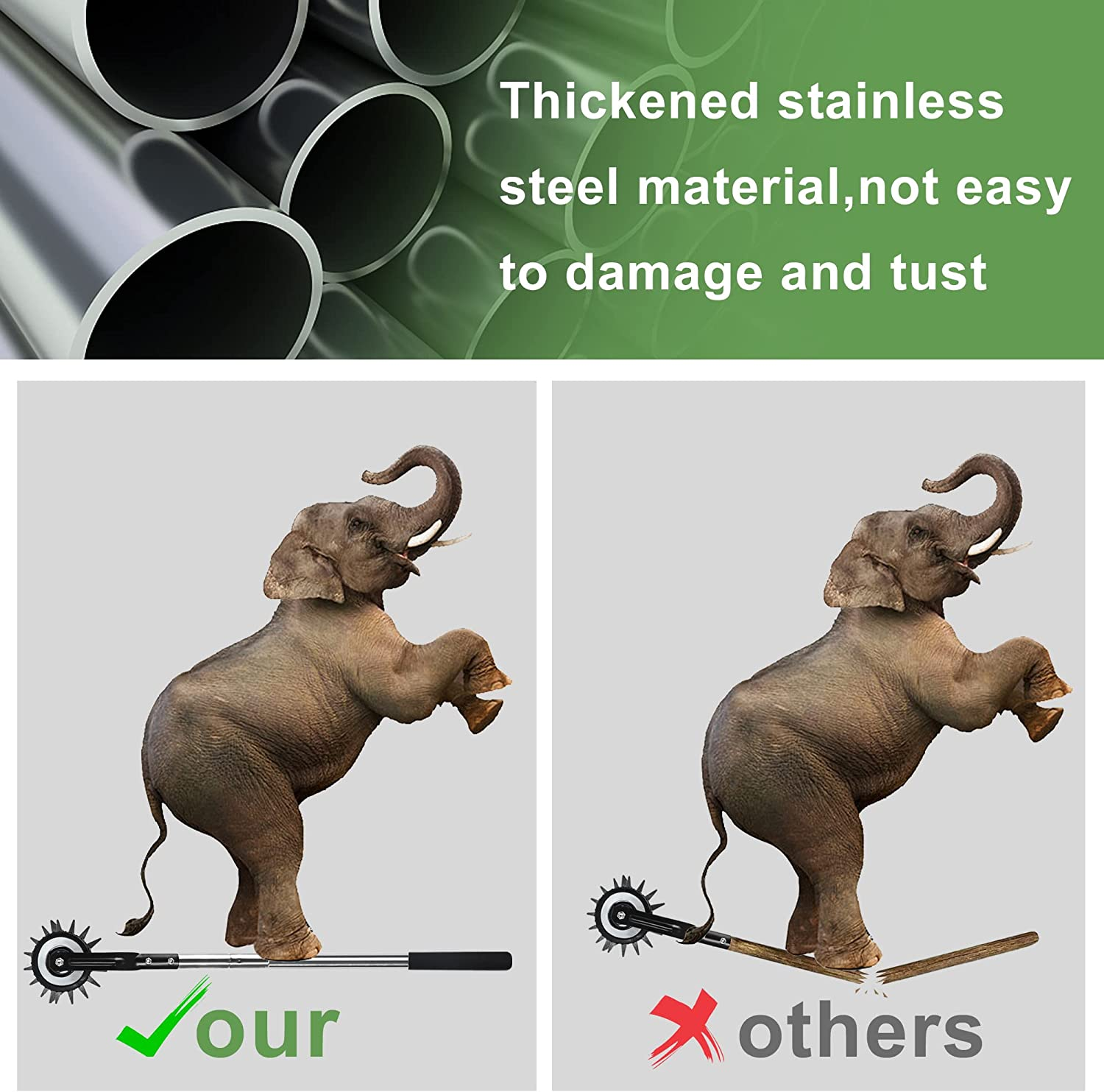 Wheel Rotary Edger, Rotary Shear, Sidewalk Manual Lawn Edger, Strong 3 Sections Stainless Steel Handle with Cushion Grip, 58.3-Inch image number 1