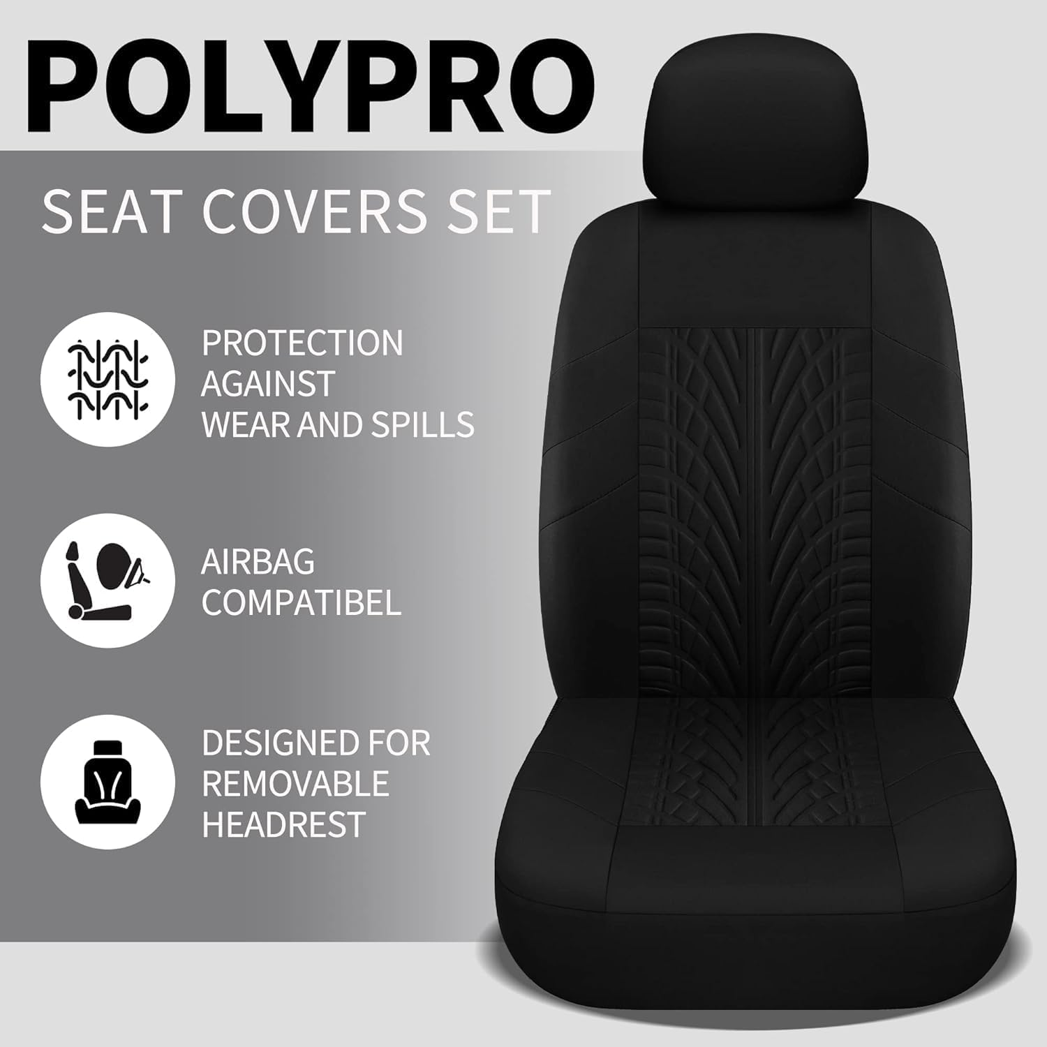 Car Seat Covers Front Pair,Universal Cloth Front Seat Covers for Car,Breathable and Washable Seat Covers for SUV, Sedan, Van, Automotive Interior Covers, Airbag Compatible, Black image number 3