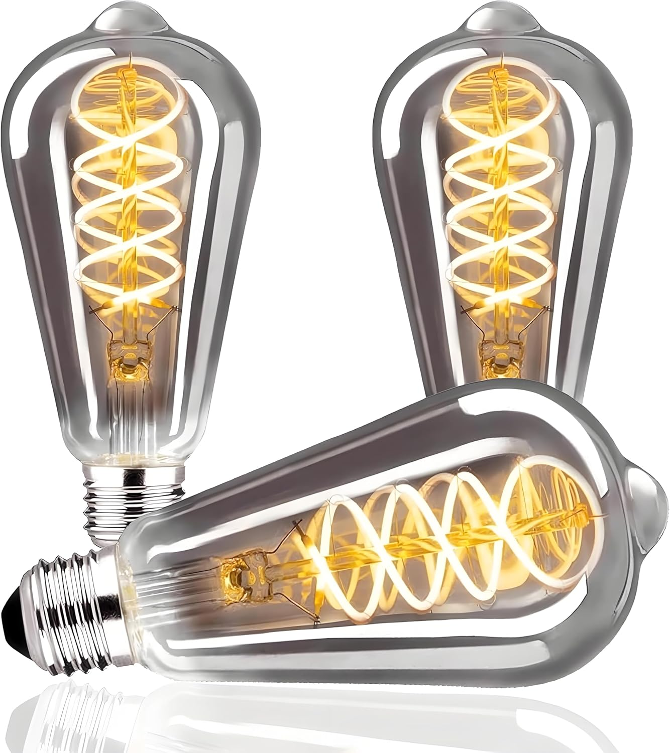 Vanpus 4 W LED Edison Bulb, Dimmable 2700 K Warm White, E27 Socket, 20,000 Hours Lifespan, 90+ CRI, Smoke Grey Glass Vintage Lamp - Pack of 3