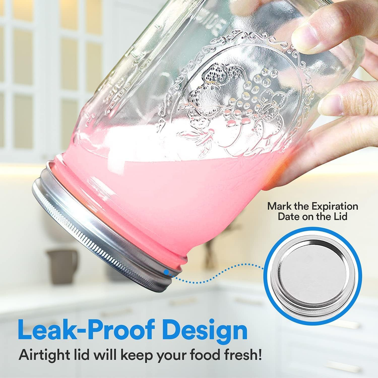 1000ML Mason Jars with Lids,2-Pack Mason Jars, Glass Jar with Lid and Band, Airtight Canning Jars, Overnight Oats Jars, Salad Jars, Sourdough Starter Jar image number 5