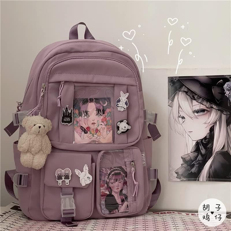 AONUOWE Kawaii Goth Backpack with Plushies Anime Ita Bag Japanese Backpack Lolita Accessories Kawaii Supplies