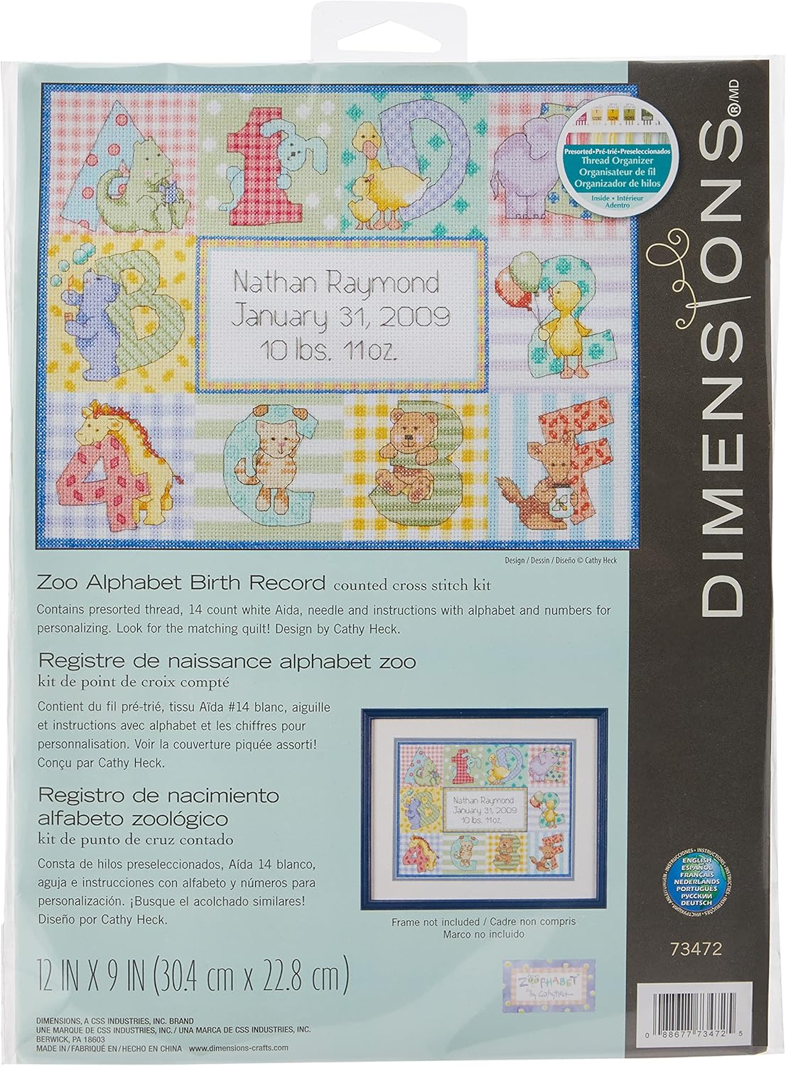 Dimensions Baby Hugs Zoo Alphabet Birth Record Counted Cross Stitch image number 2