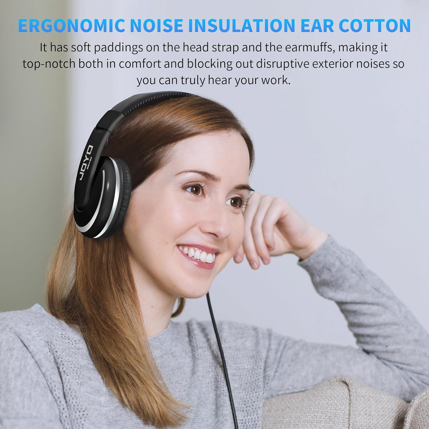 Joyo JMH-04 Over-Ear Studio Headphones Wired with 1/4 to 3.5Mm Jack Adapter for Guitar Amp, Keyboard, DJ, Laptop, PC, Mixing, and Gaming, Black image number 6