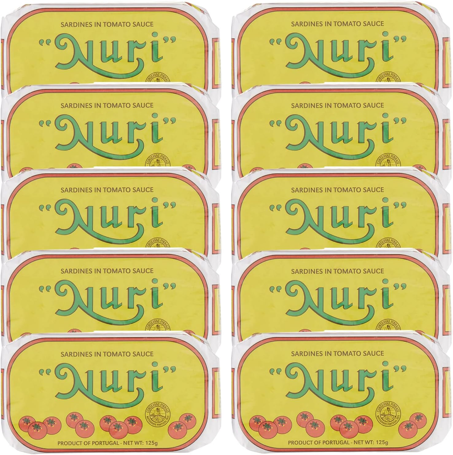 10 Pack NURI Portuguese Sardines in Tomato Sauce - (125 Gram Cans) (Tomato Sauce 10 Pack) image number 1