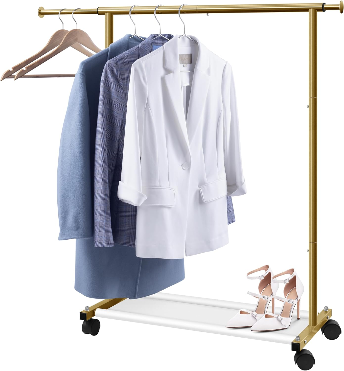 MISSLO Short Clothing Racks for Hanging Clothes with Bottom Shelves and Wheels Heavy Duty Rolling Clothes Rack Kids Clothing Rack for Adult Coat, Closet, Wardrobe