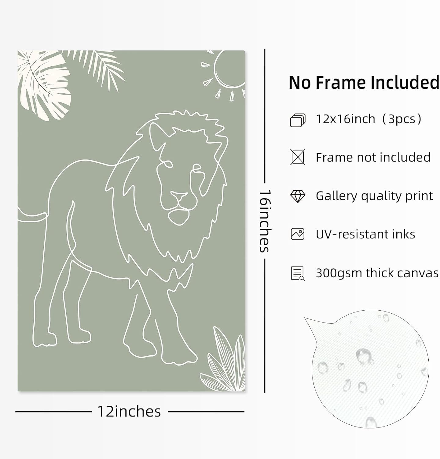 Safari Nursery Wall Art Pictures Baby Animal Canvas Wall Decor Boho Jungle Wall Art Kids Minimalist Poster Elephant Giraffe Lion Prints Nursery Safari Artwork for Bedroom 12X16 Inch Unframed Set of 3 image number 1