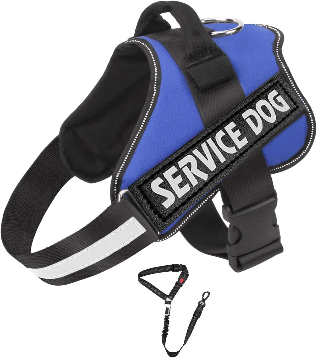UPET No-Pull Dog Harness, Reflective Heavy Duty Adjustable Escape-Proof Padded Service Dog Puppy Vest for Small, Medium, and Large Dogs Training & Outdoor Walking, Includes 1*Dog Seat Belt.(Blue S)