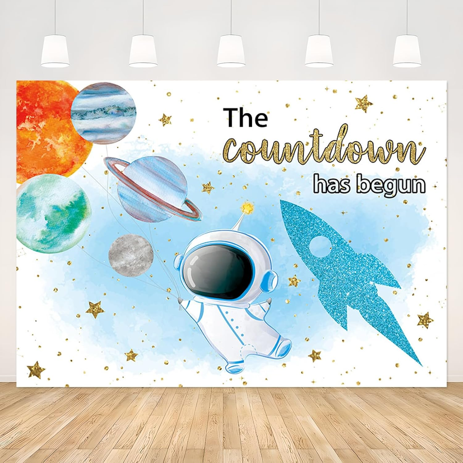 APROPHIC Space Baby Party Background Blue Astronaut Boy Countdown Hat Started Background Rocket Planet Baby Shower Decoration Banner Photography Background 210 X 150 Cm image number 3