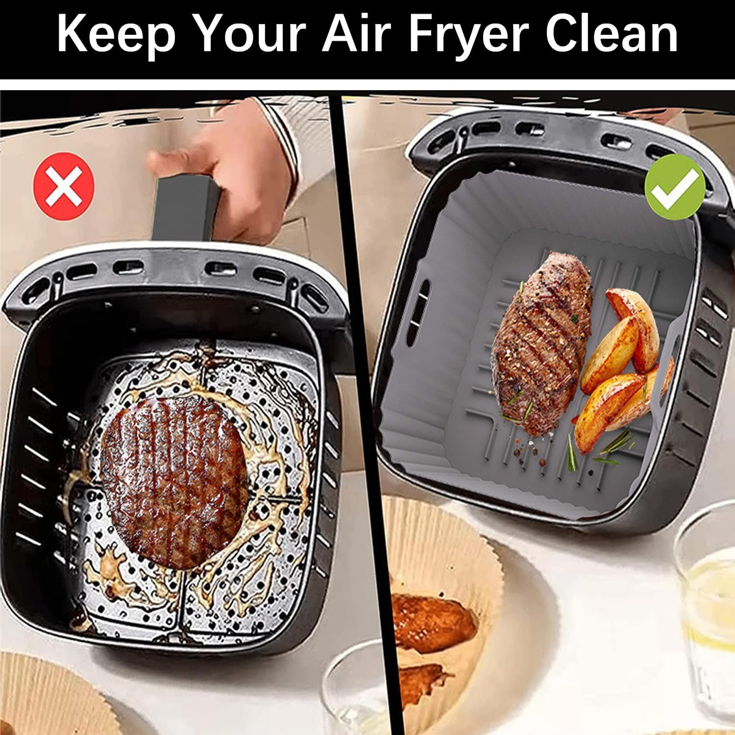 Silicone Air Fryer Liners 2 Pack, Accessorie Mould for COSORI DC601 L501,Philips 2000 Series Na230/00,Ninja AF141 Af181,Tefal for 5-6.5Qt Reusable Silicone Mould for Hot Air Fryer-Black image number 6