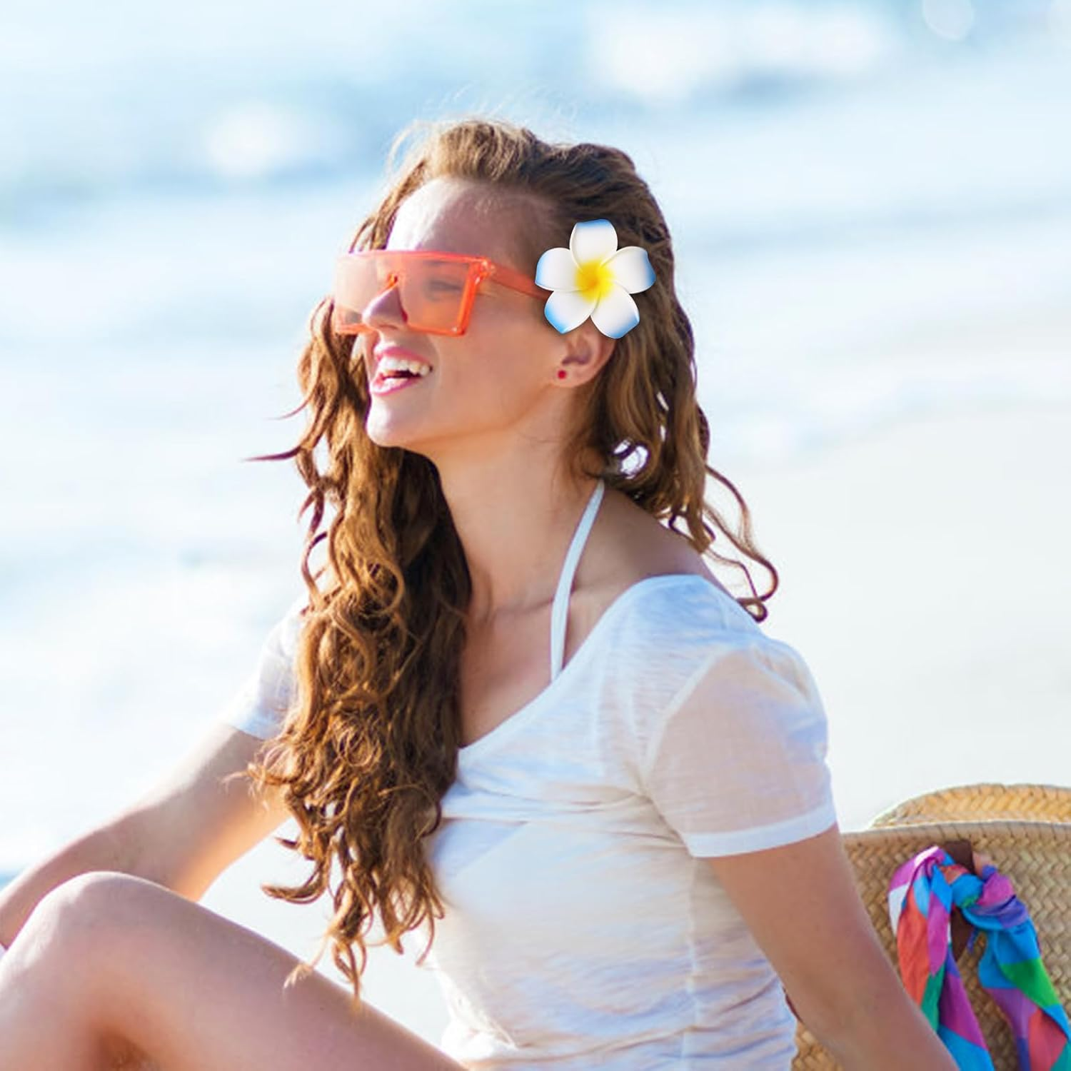 Nayyana 5 Pieces Hawaiian Flower Hair Clips Hawaiian Plumeria Hair Clip Artificial Flower Clips Hair Accessories for Holiday Beach Party Hairpin for Girls Wedding Holiday image number 5