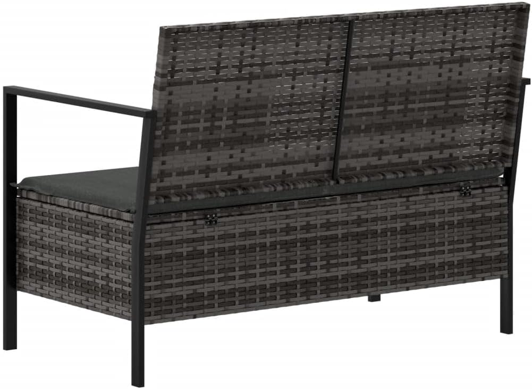 Vidaxl Comfortable 2-Seater Garden Bench with Cushions & Storage Compartment - Weather Resistant Pe/Poly Rattan in Grey - Sturdy Steel Frame -Modern Patio Furniture - Grey image number 1