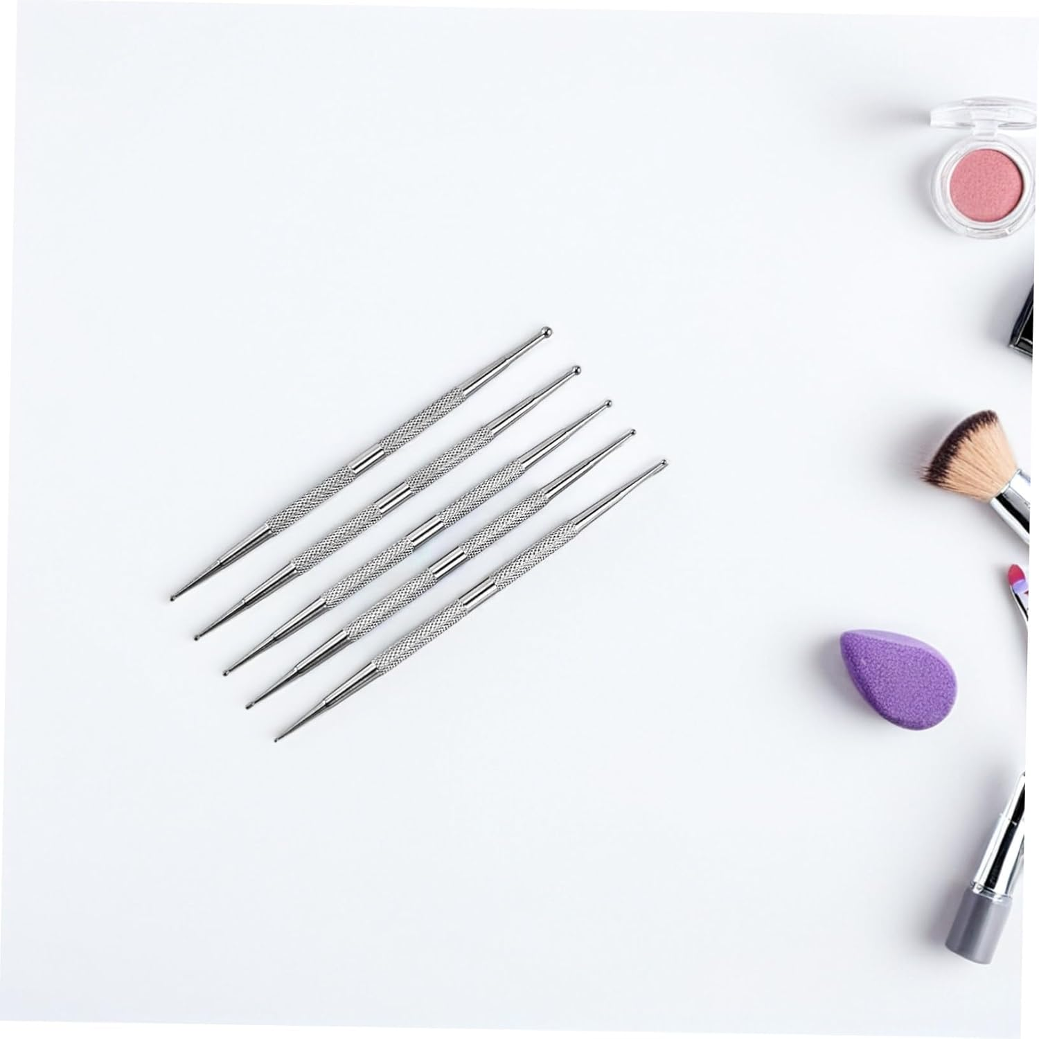 HEALEEP 5Pcs Nail Art Drill Pen Nail Art Tools Dotting Pen Tool Silver Stainless Steel image number 3