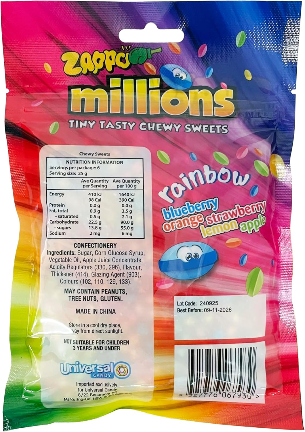 Zappo Millions Rainbow Chewy Sweets 150 G Share Pack image number 3