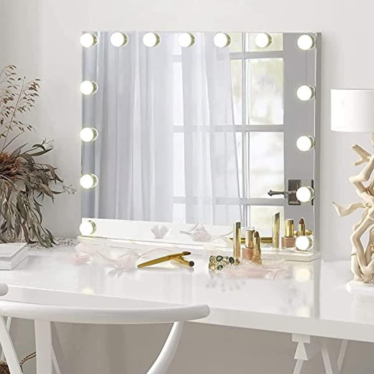 Skyteck Tabletop Makeup Mirror Large 100Cm X 70Cm Mirror Vanity Cosmetics LED 15 Bulbs Hollywood Makeup Mirror for Bedroom, Dressing Room ML-DS06 image number 2