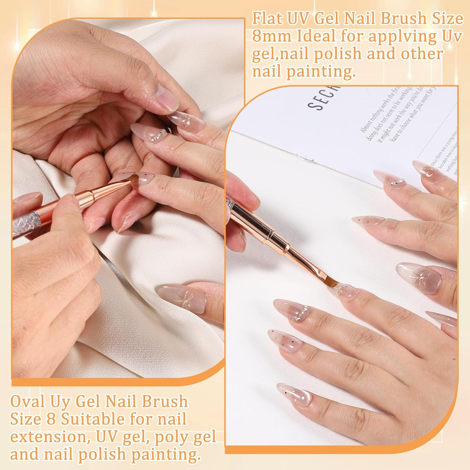 Pack of 2 Gel Brushes for Nails with Lid, Brush for Gel Nails, Nail Design Brush, Nail Art Design Brush, Nail Accessories, UV Rhinestone Handle, Gel Nail Art Brush, Painting Brush Tool for Women image number 1