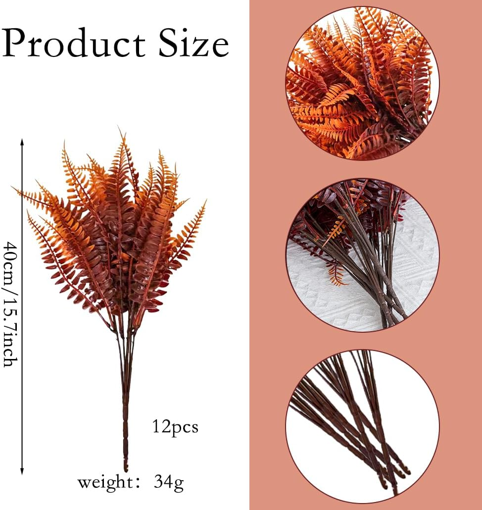 Kyeeadiy Artificial Plants, 12 Bunches Fake Fern Outdoors Bushes Faux Plants Shrubs Greenery UV Resistant Outdoor Plants Artificial for Porch Greenery Decor (Brown) image number 6