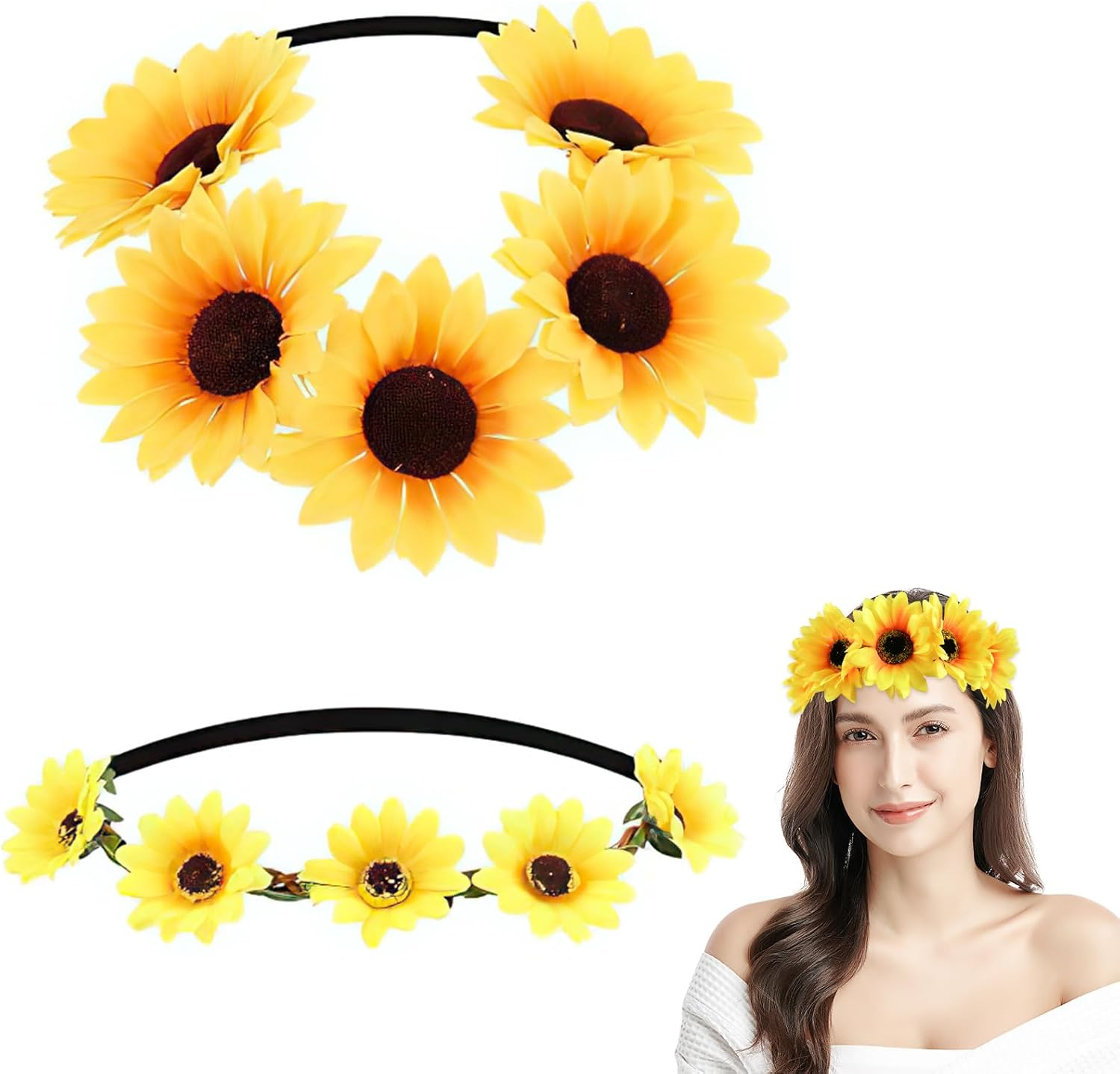 Sunflower Headband Sunflowers Hair Band Flowers Hair Accessories Yellow Headband Flowers for Women Girls Carnival Party Birthday (A)