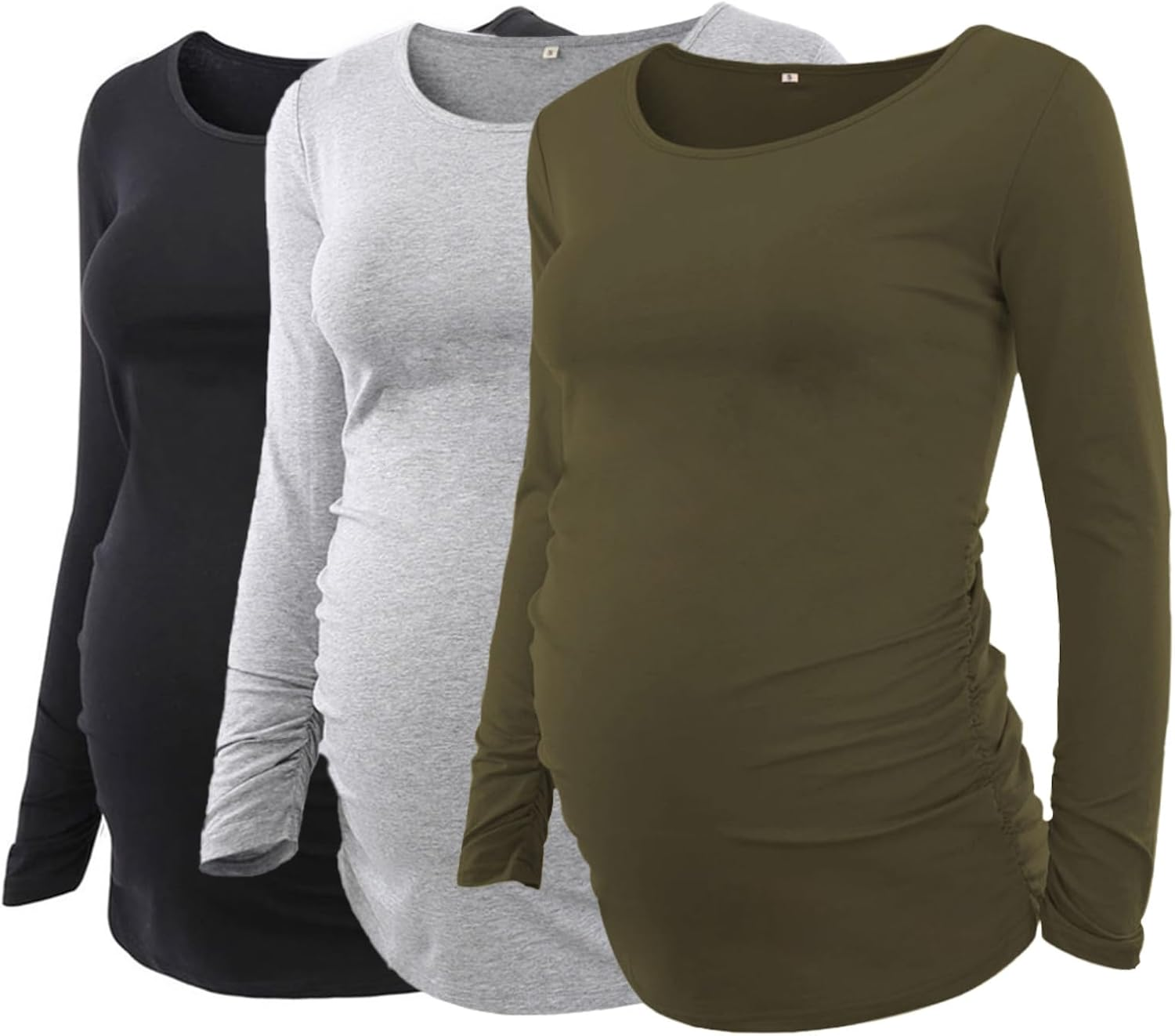 Love2Mi 3Pack Women'S Maternity Tops Long Sleeve Flattering Side Ruched Maternity Shirt Maternity Clothing