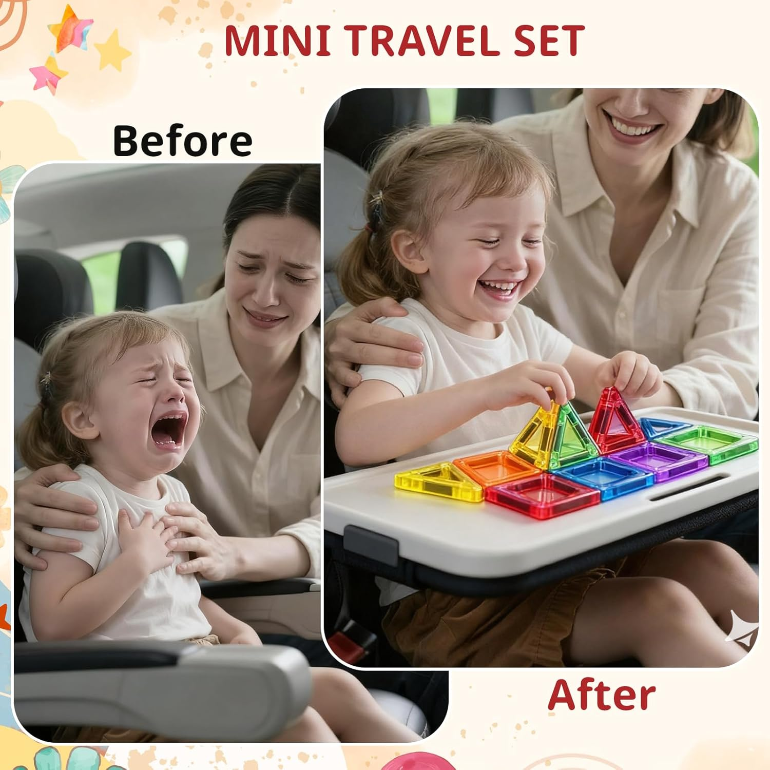 Mini Magnetic Tiles for Kids Ages 3-6, Travel Magnet Building Tiles Set, STEM Educational Building Blocks Set with Iron Box, 30PCS Portable Building Game Toys for Toddlers, Boys & Girls Puzzle Gift image number 6