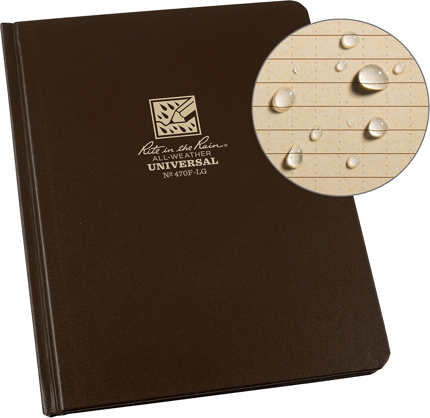 Rite in the Rain Weatherproof Hard Cover Notebook, 6.75" X 8.75", Black Cover, Universal Pattern (No. 770F-LG)