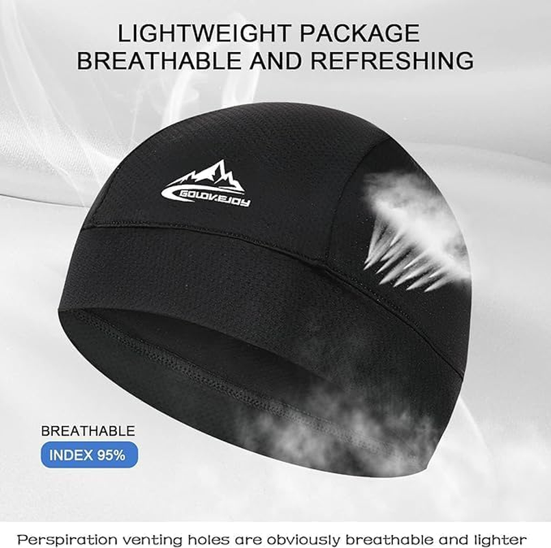 Skull Cap Helmet Liner Sweat Wicking Cycling Running Hat, Cycling Skull Caps Wicking Beanie Do Rag Head Wrap for Men Women 2PCS (Black+Grey) image number 4