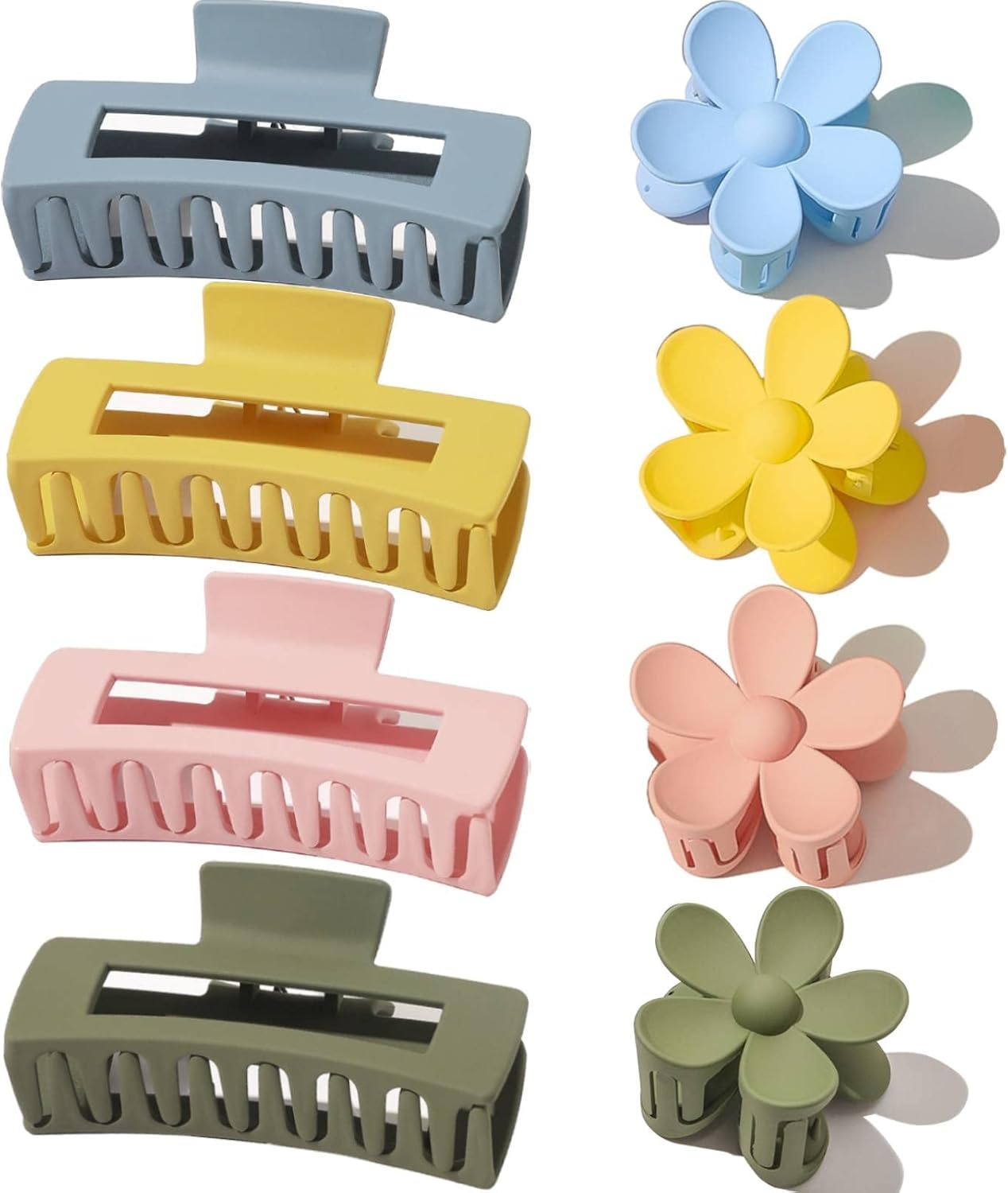 8PCS 4.1 Inch Summer Matte Hair Claw Clips & Flower Claw Clips, Square Large Claw Clips for Women Girls, Strong Hold Hair Accessories for Thick, Thin, Curly, Long and Fine Hair image number 5
