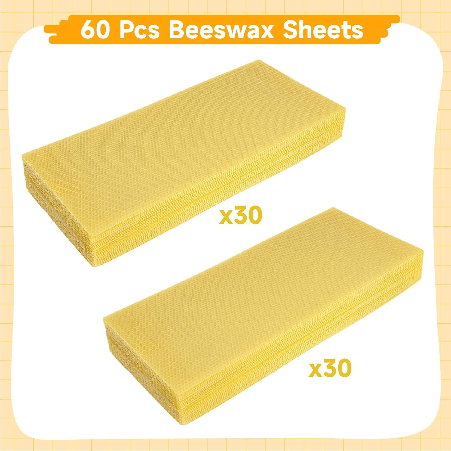 60-Pack Beeswax Sheets, 16-1/3 Inch X 7-2/3 Inch,Beehive Wax Foundation, Beeswax Foundation Sheet, Beeswax for Candle Making Beekeeping image number 2