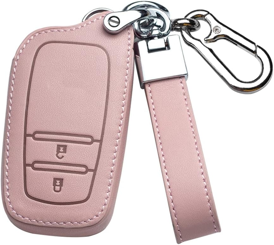 Ontto Leather Car Key Fob Cover Fit for Toyota Hilux SW4 Innova Fortuner Crown Land Cruise Accessories Key Case Key Holder Key Shell Keychain Keyring Protector 3 Buttons Black