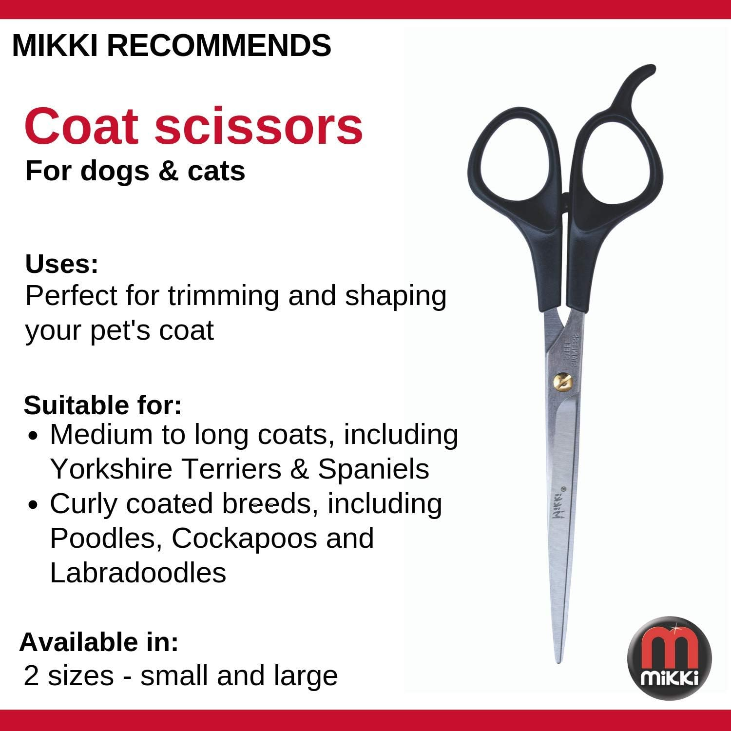 Mikki Dog, Cat Coat Grooming Scissors - Pet Shears - for Short, Medium and Long Fur Hair - Large image number 1