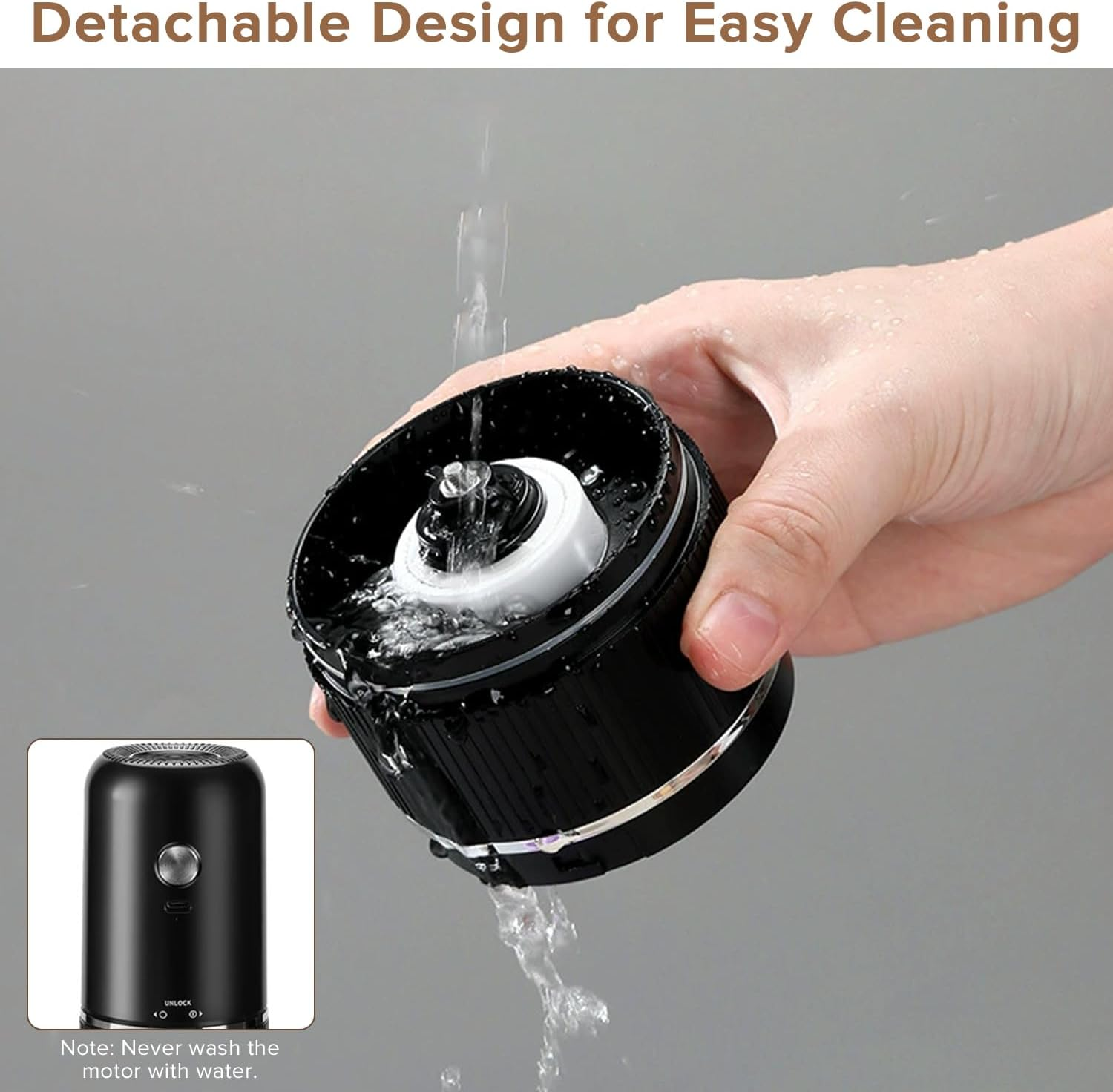 Yakiter Portable Electric Burr Coffee Grinder, Upgraded Version Rechargeable Coffee Bean Mill with Adjustable Precision Grinding, One Touch Button Push Button Operation with Brush(Black)