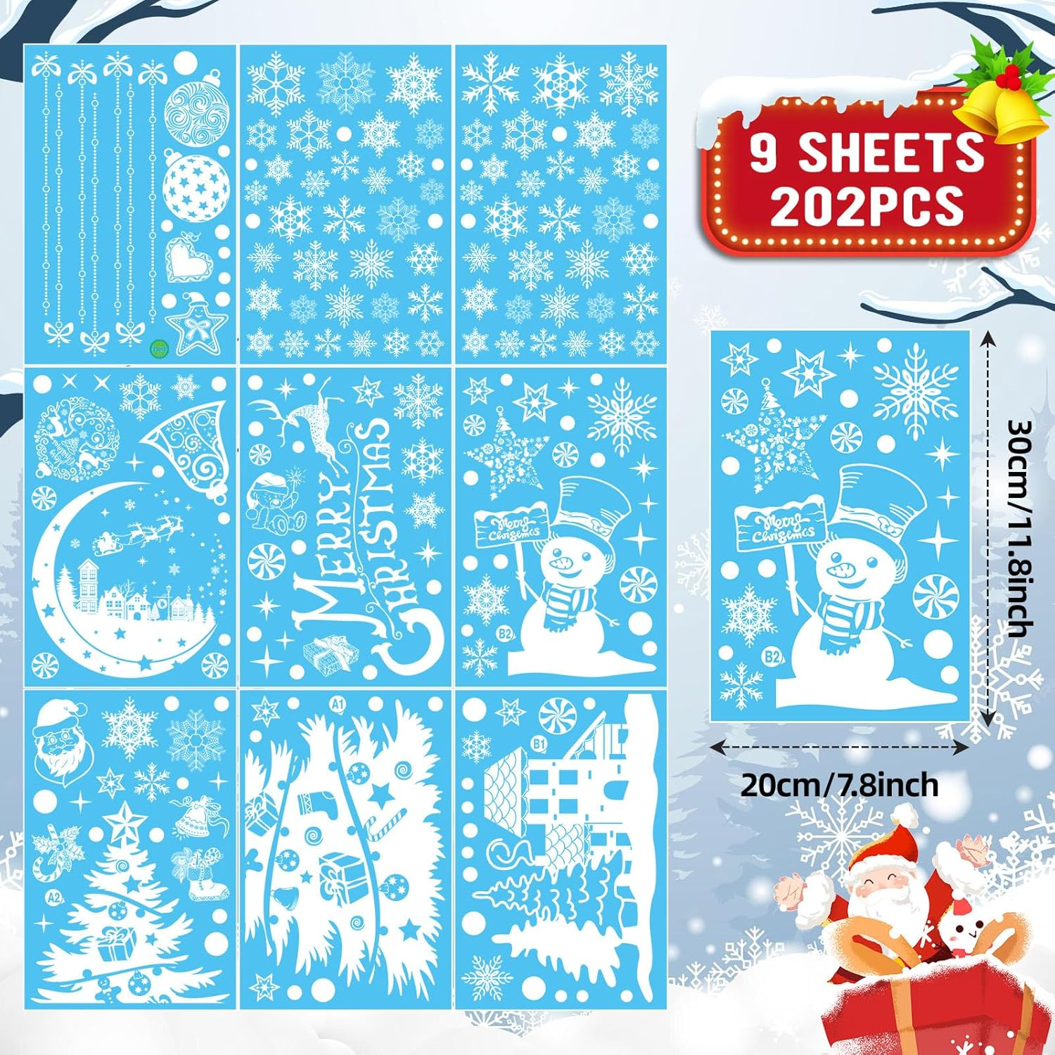 Christmas Decoration Window Stickers Christmas Large Self-Adhesive 202 Winter Window Stickers Christmas Window Decoration Christmas Window Pictures Window Stickers Christmas image number 1
