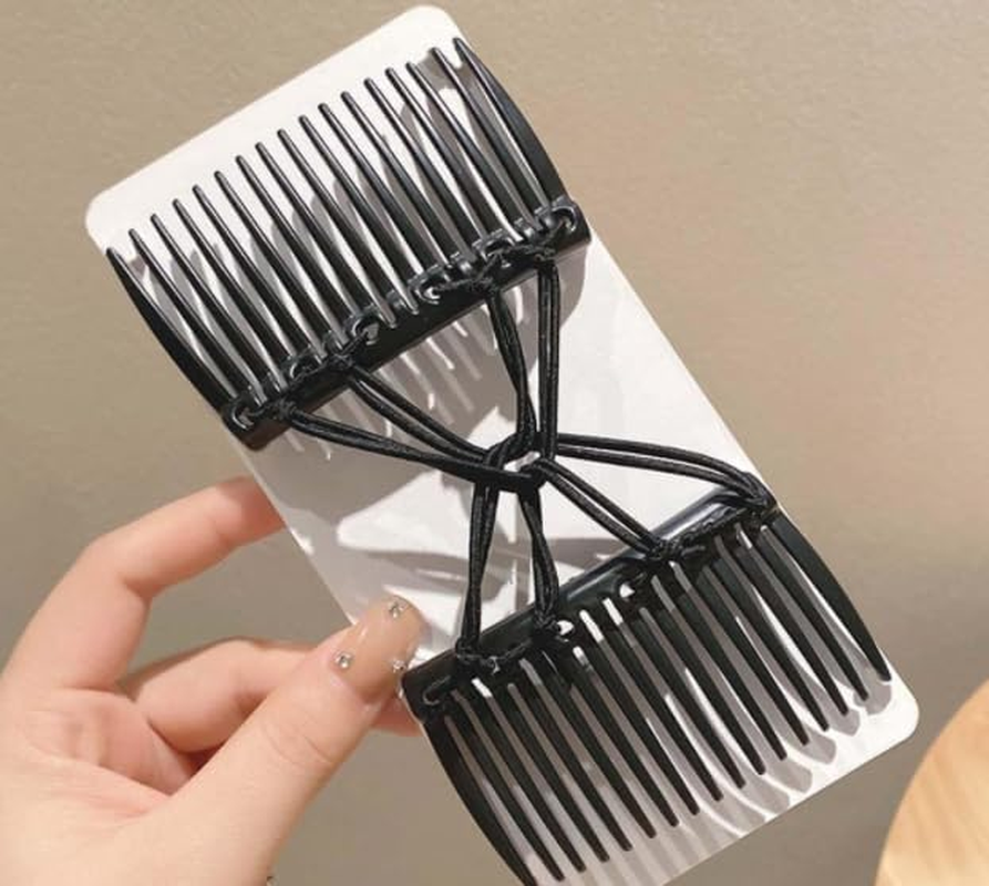 Black Adjustable Elastic Hair Comb, Stretchy Double Hair Clip, No Crease Hair Pins and Slides, Women'S Hair Styling Accessories image number 4