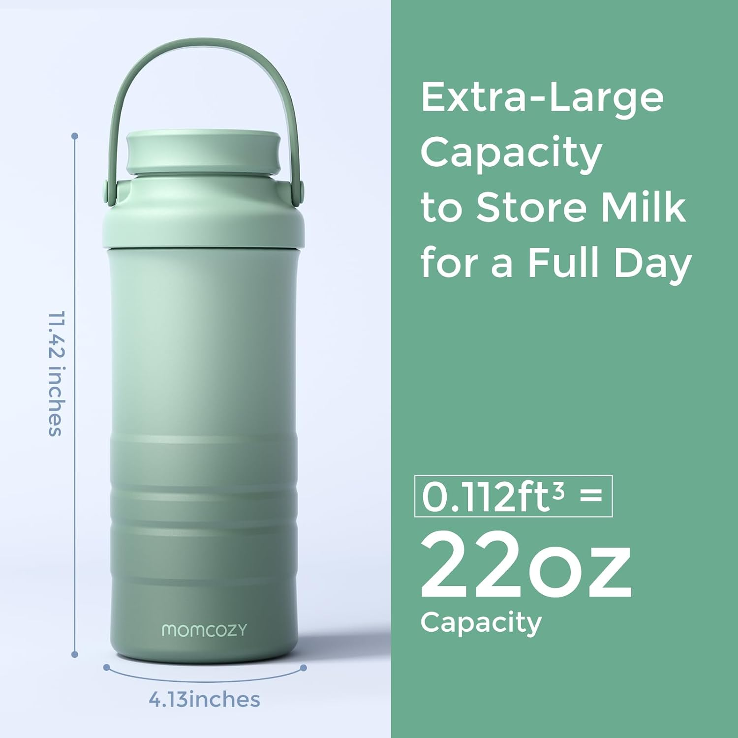 Momcozy 22Oz Portable Breast Milk Cooler for Outdoor, Life Saver with 360&deg; Total Cooling for 24 Hours, Larger Capacity Travel Breastmilk Chiller with 2Pcs Baby Bottles for Breastmilk Storage, Green image number 6