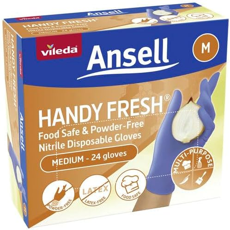 Vileda Ansell Handy Fresh Disposable Nitrile Gloves | Powder Free | Latex Free | Food Safe | Multi-Purpose Disposable Gloves - Perfect for Safe, Hygienic and Versatile Use | Box of 24 | Size Medium image number 3