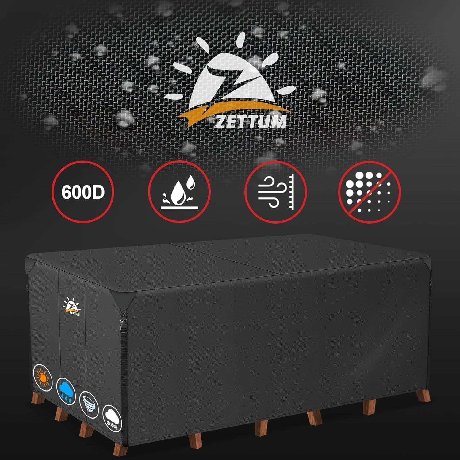 Zettum Patio Furniture Cover Rectangle - 600D Outdoor Table Cover Waterproof & Heavy Duty, Lawn Furniture Set Covers for outside Rectangular Dining Table and Chairs Seating Combo - 242 X 182 X 100 CM image number 4