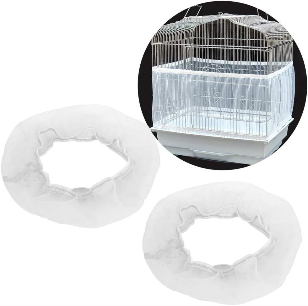 Alvinlite 2 Pieces Bird Cage Seed Catcher Nylon Mesh Seeds Guard Net Cover Stretchy Shell Skirt Traps Cage Basket Soft Airy(White) image number 2