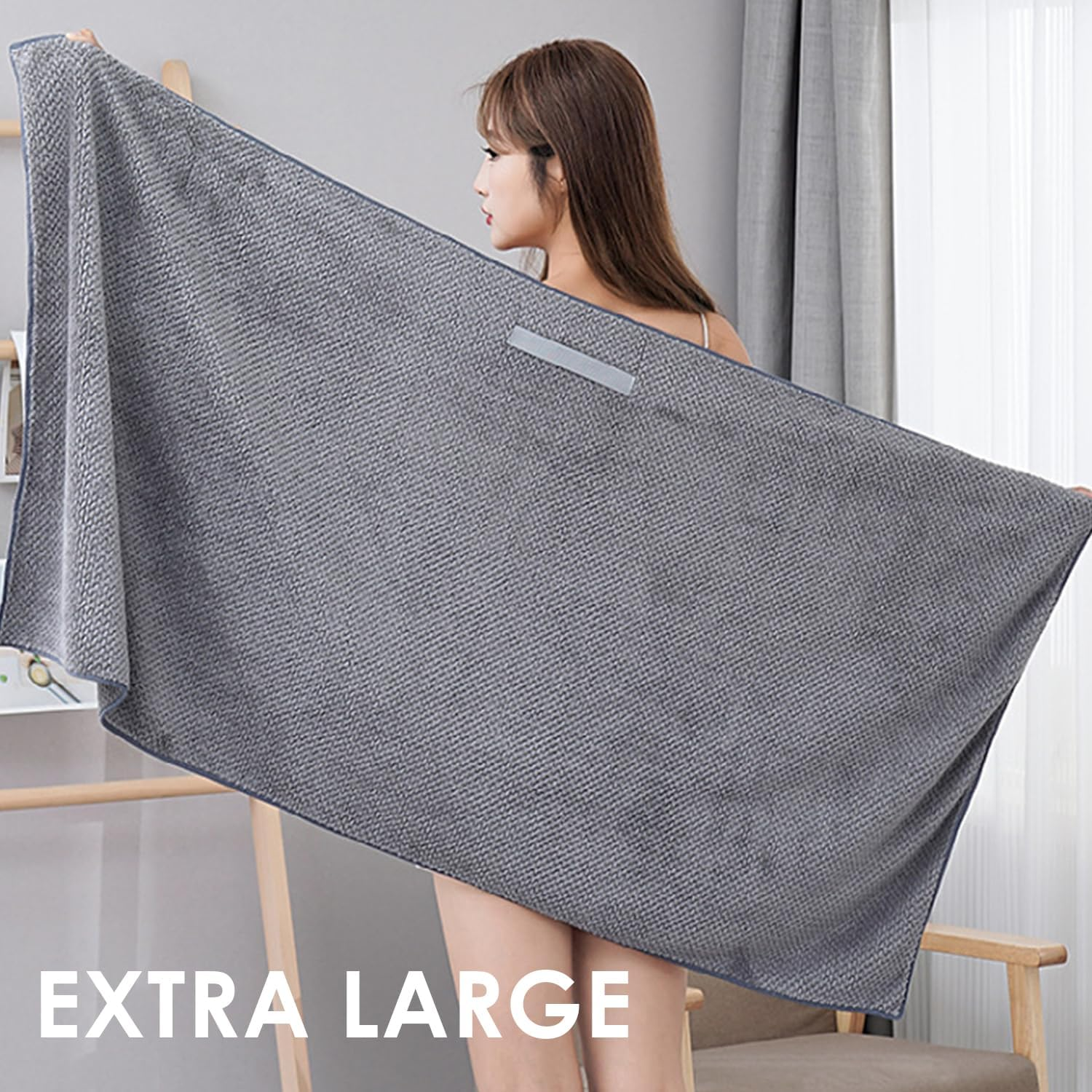 1 Piece Microfibre Hair Towel, Quick Drying and Absorbent Hair Drying Towel, Anti-Frizz Head Scarf, Large Hair Drying Head Scarf for Women (Grey 60 X 100 Cm)
