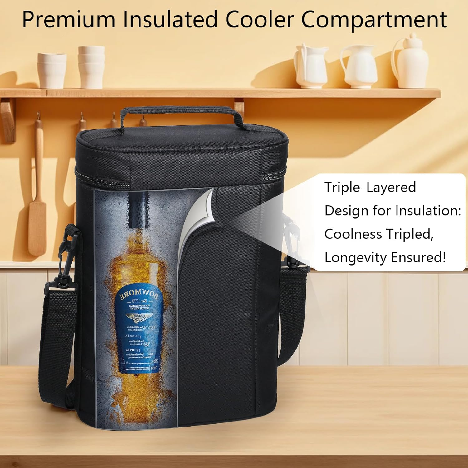 Hap Tim Wedding Gifts for Couples, Bridal Shower Gifts, Engagement Gifts for Newlyweds, Mr and Mrs Gifts - Wine Cooler Bag Insulated Wine Carrier Tote with Tumblers, Bamboo Cheese Borad (AU13624-G1) - Black image number 3