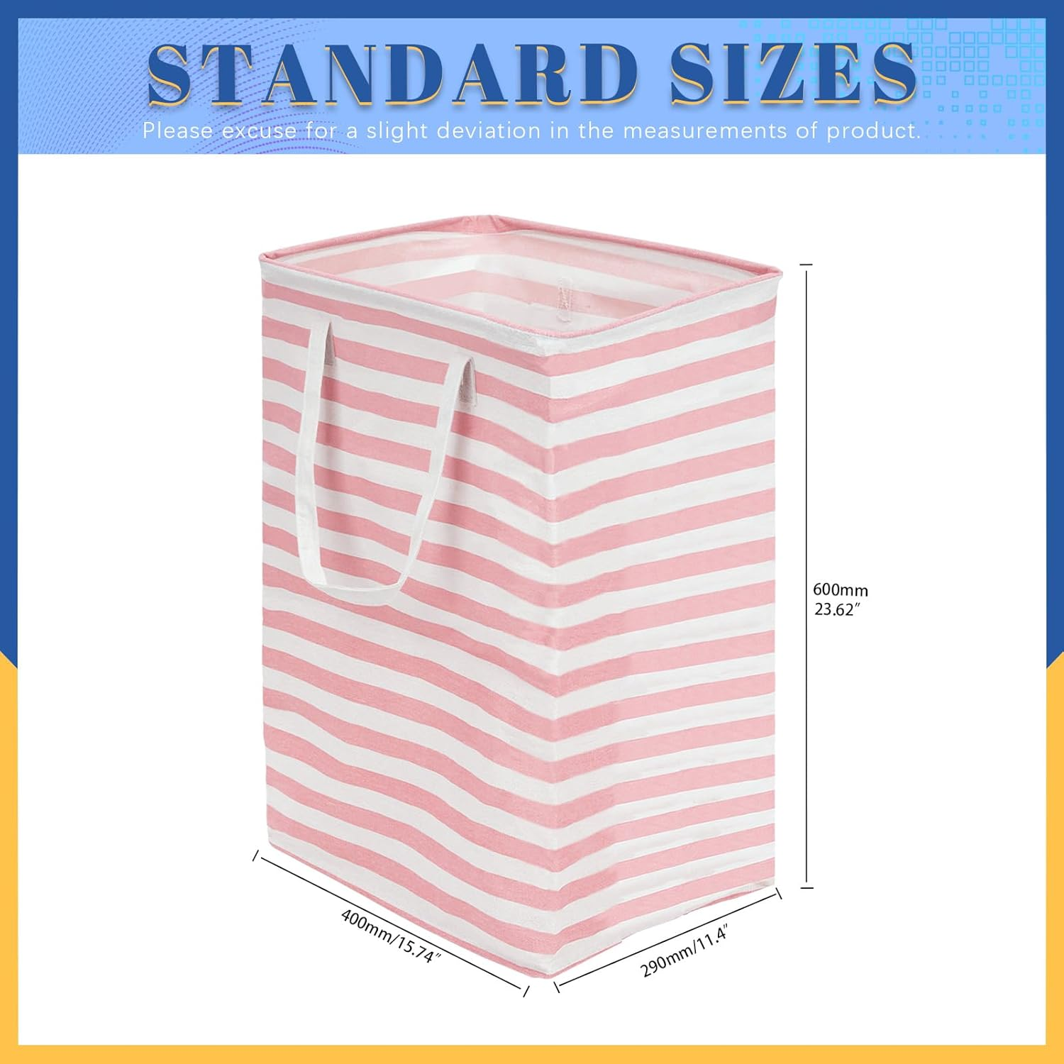 Glarks 1 Pack 75L Large Laundry Basket, Waterproof Laundry Hamper with Long Reinforced Handles, Collapsible Freestanding Clothes Hamper for Bedroom, Bathroom, Dorm(Pink Stripe) image number 2