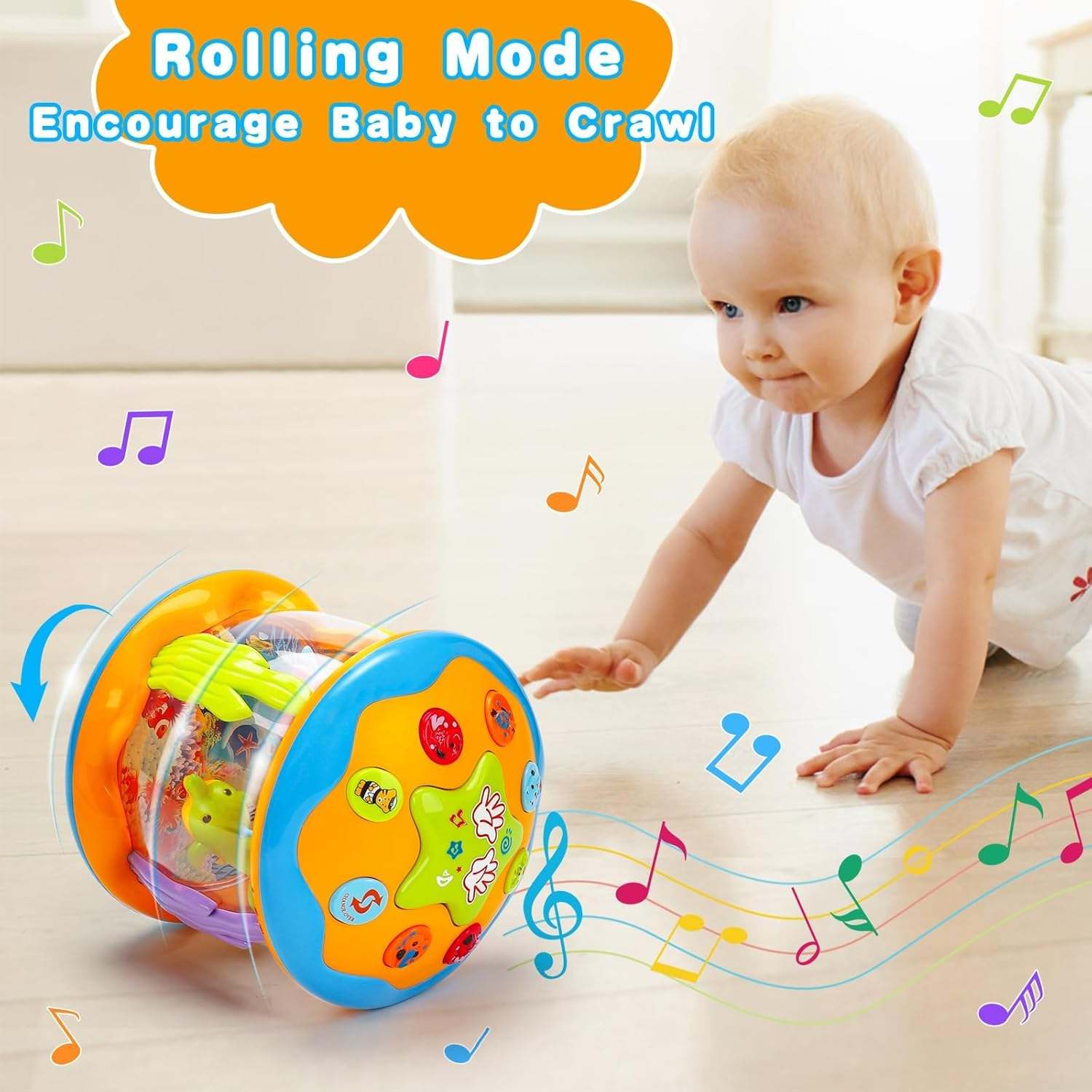Baby Toys 6 to 12 Months Musical Light up Tummy Time Toy Ocean Rotating Projector for Infant 3-6 7 8 9 12-18 Month Baby Learning Crawling Birthday for 1 2 3 Year Old Boys Girls (Yellow)