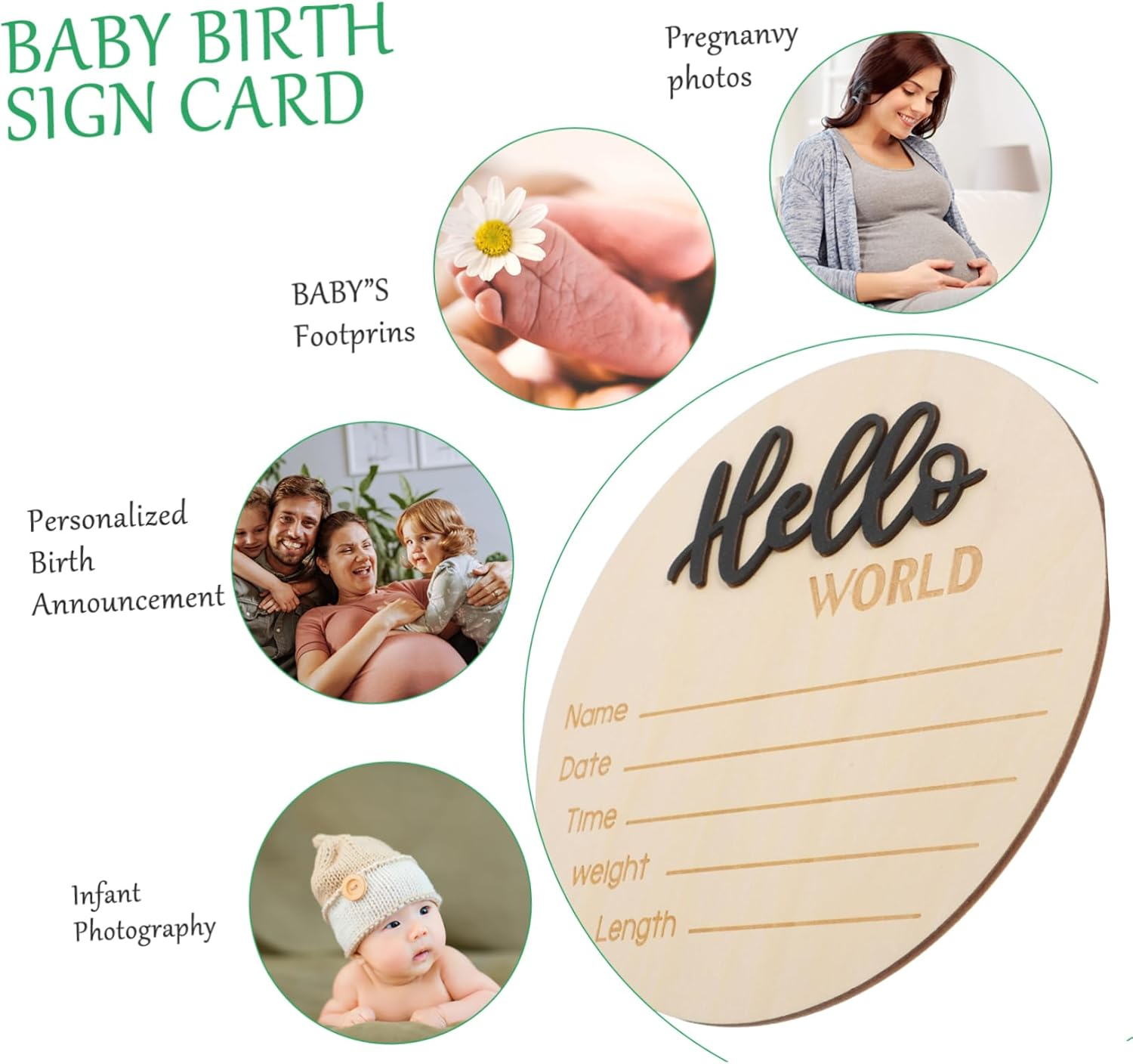 Yardwe Birth Announcement Sign Wooden round Newborn Name Sign Photography Prop for Home image number 2